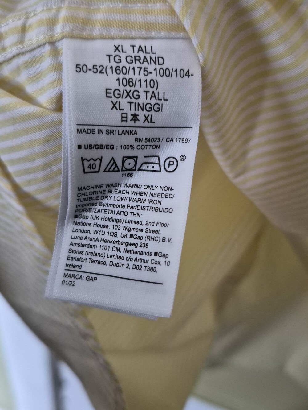 GAP Pale Yellow Striped Lightweight Cotton Casual Button Down Shirt - Picture 4 of 4